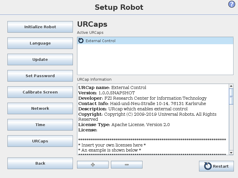 URCaps screen with installed
urcaps