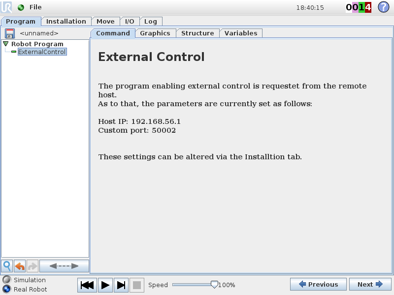Program view of external control
